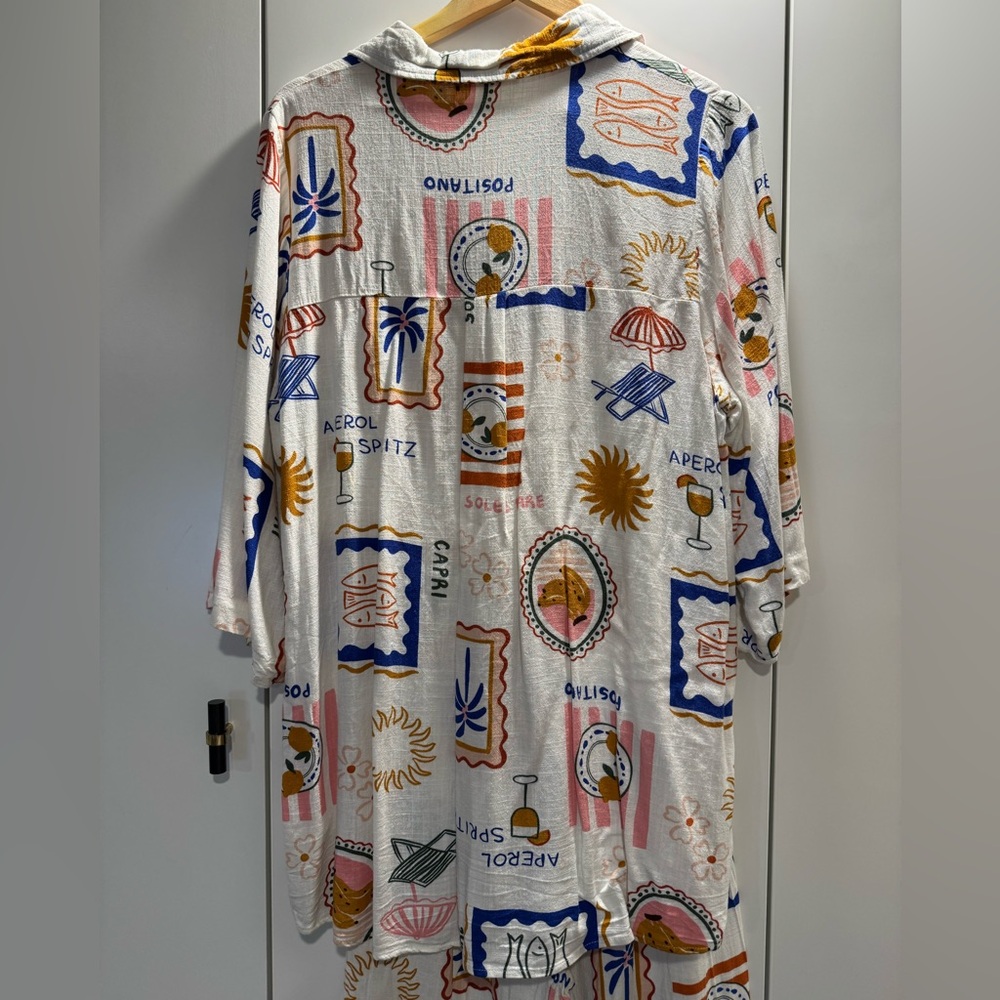 Label Of Love Anthropologie novelty Linen Blend Printed Two-Piece Lounge Set M/L - Picture 6 of 7